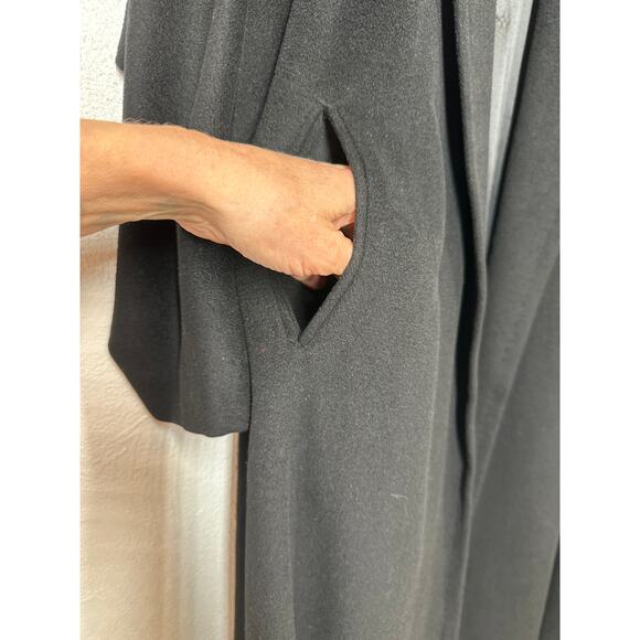 VTG 100% Chinese Cashmere Trench Coat M Black Ultra Soft Lined Luxury Minimalist - Picture 3 of 13